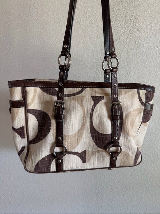 Coach Handbags - Y2K Coach Canvas Tote Bag with Brown Leather Trim - Classic Circle Pattern
